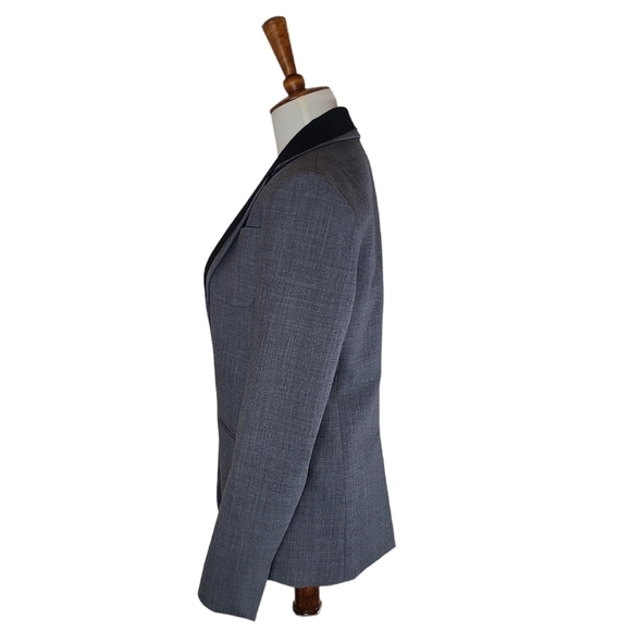 Theory Modern Donelly Wool Contrasy Lapel Trim Gray Blazer Jacket 2 Preowned - Picture 4 of 9